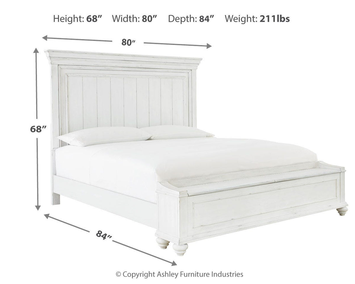 Kanwyn Queen Panel Bed with Storage Bench, Dresser and Mirror