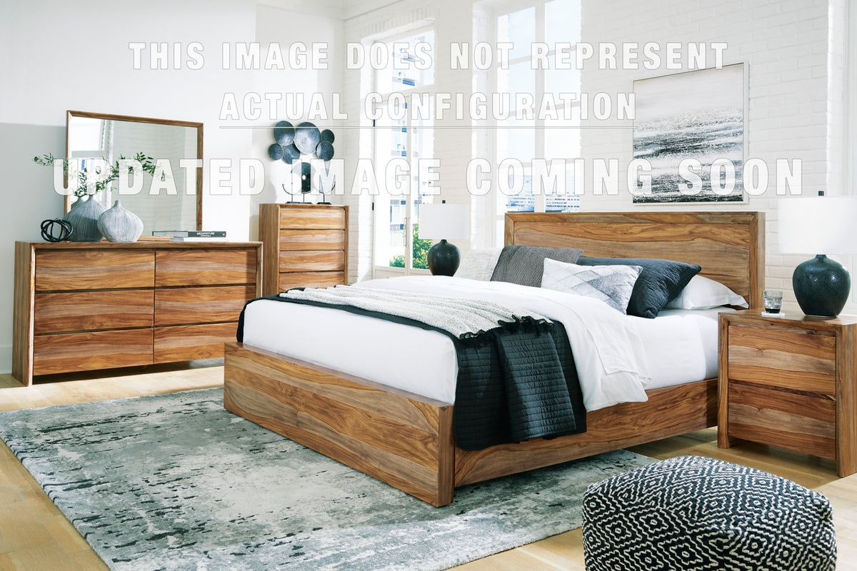 Dressonni King Panel Bed, Dresser, Mirror and Nightstand