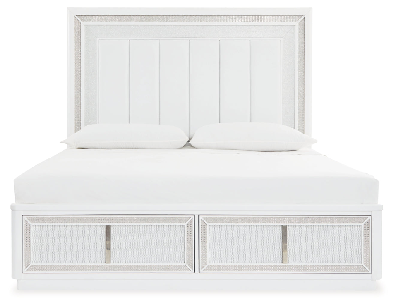 Chalanna King Upholstered Storage Bed, Dresser, Mirror and Chest