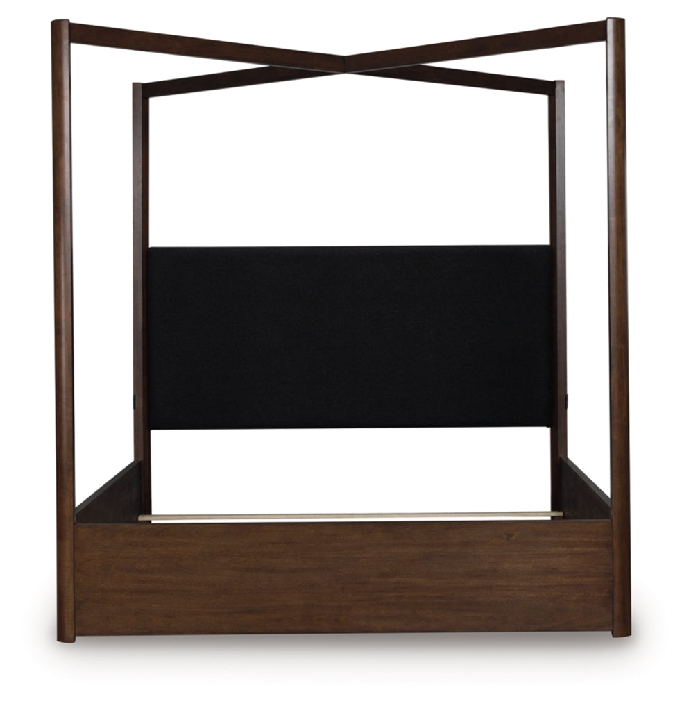 Dilenno King Canopy Bed with Mirrored Dresser, Chest and Nightstand