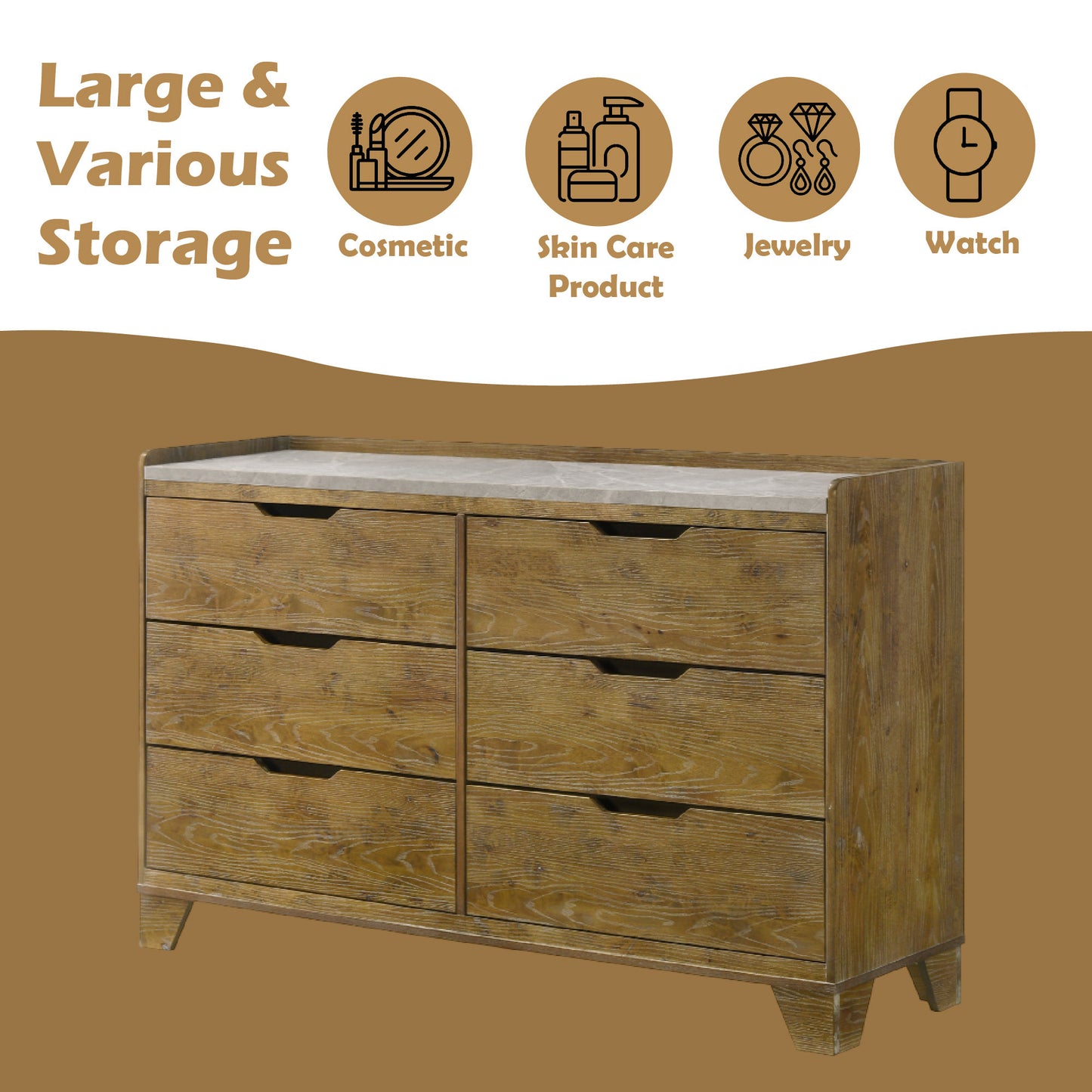 Garcia 6 - Drawer Rectangular Dresser with Wooden Leg