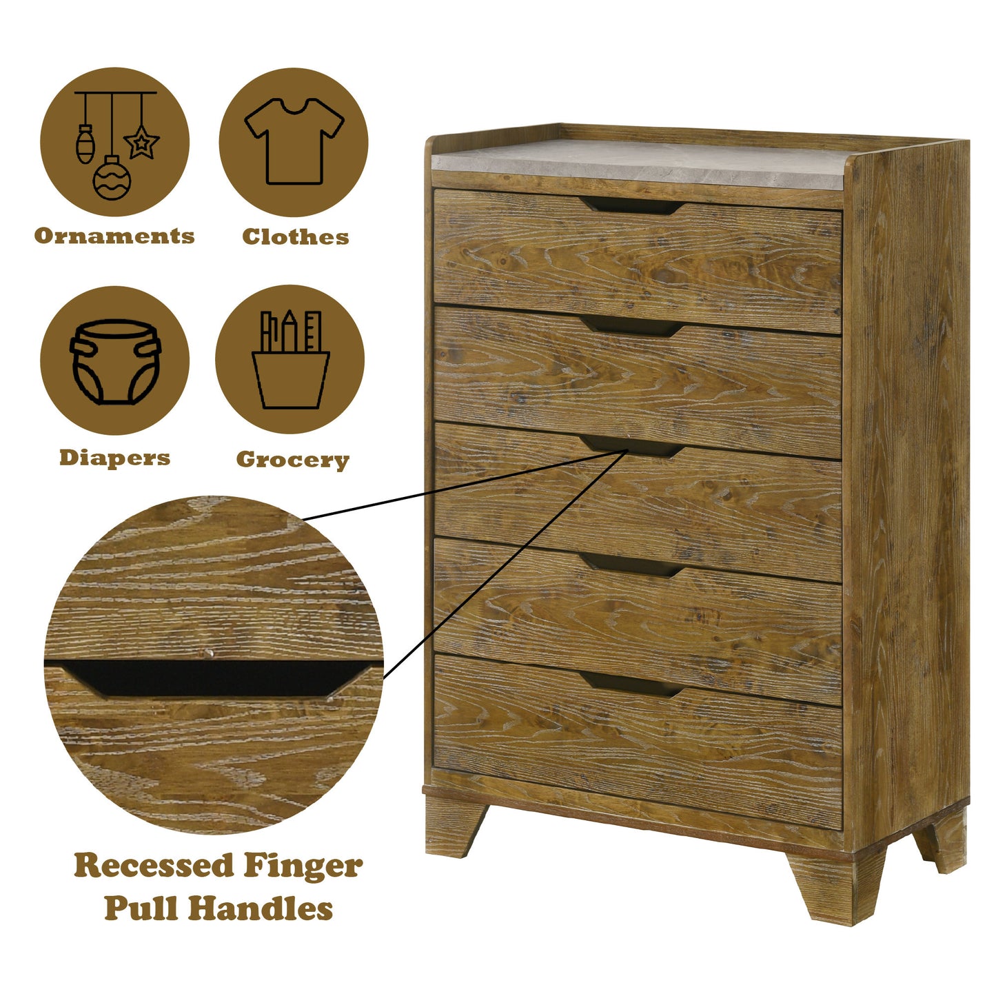 Garcia 5 - Drawer Rectangular Chest with Wooden Leg