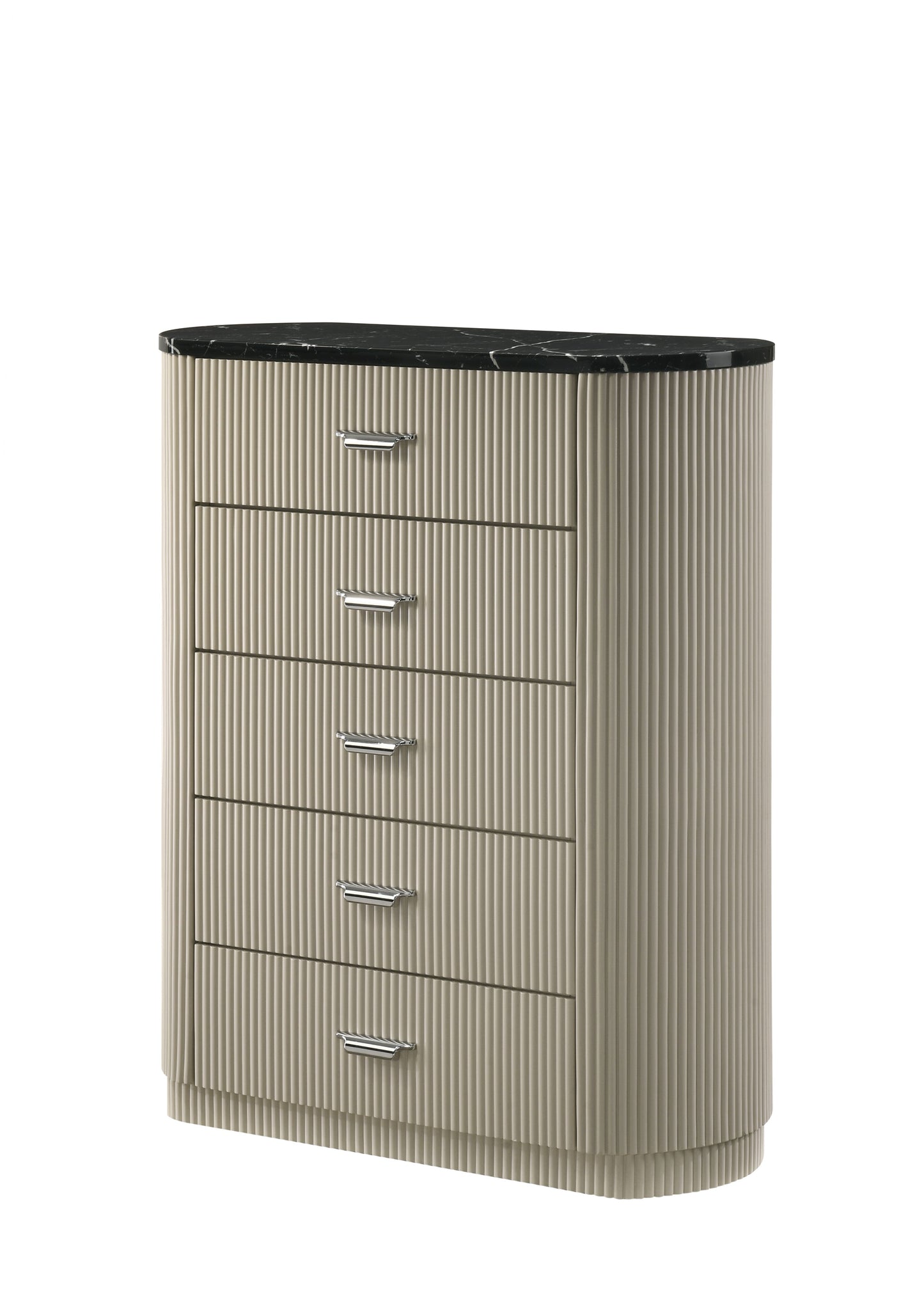 Travonte 5 - Drawer Oval Chest with Marble Print Top