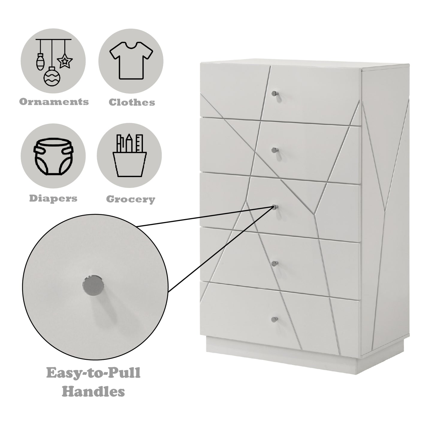 Esther 5 - Drawer Rectangular Chest with Embossws Lines Design