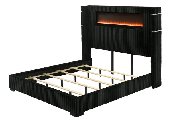 Garner Queen Bed with Fireplace, LED, Reading Light, Speaker, Bluetooth & USB