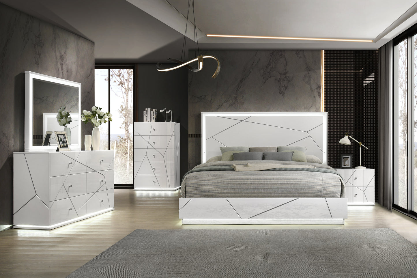 Esther Bed in White with LED Lighting