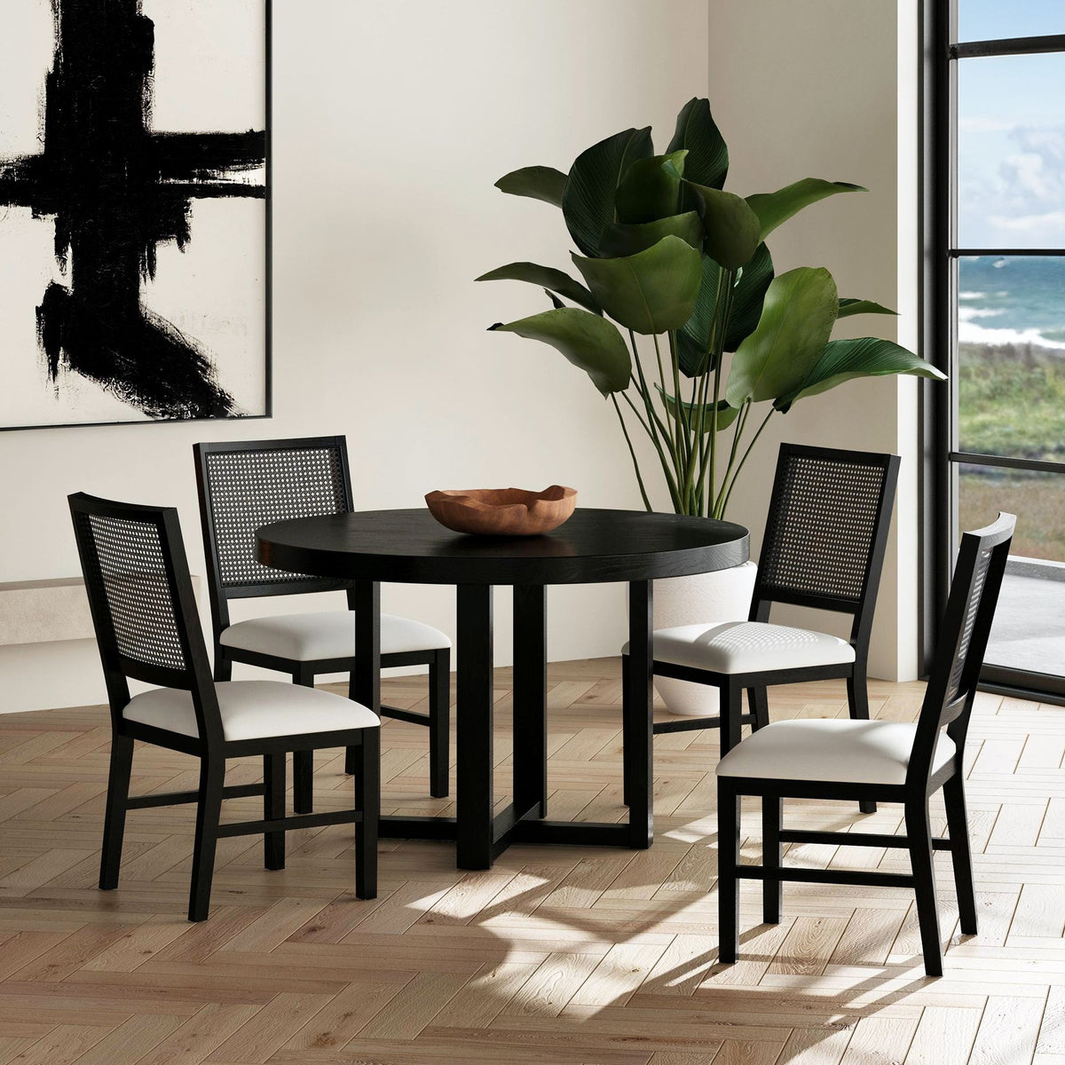 Bahama Breeze Dining Chair With White Fabric In Black (2 Per Carton)