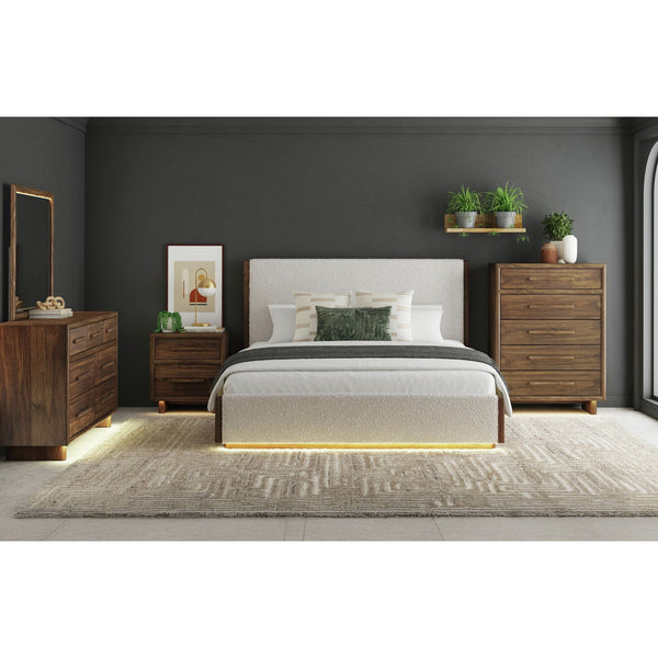 Brisbane Queen Upholstered 4Pc Bedroom Set – Boucle Beige & Led
