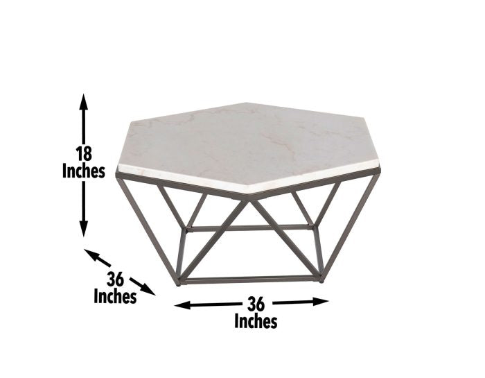 Mesa de cóctel hexagonal con tapa de mármol blanco Corvus