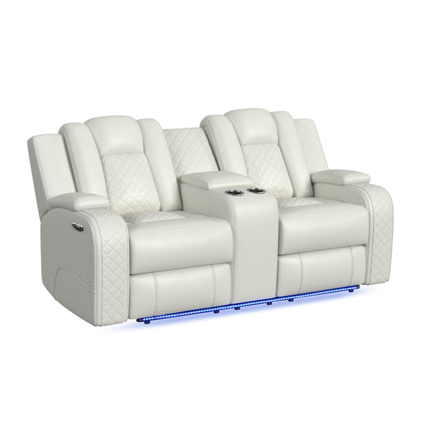 Carlo Power Motion Loveseat With Power Headrest, Console And Led In Pebble Oyster