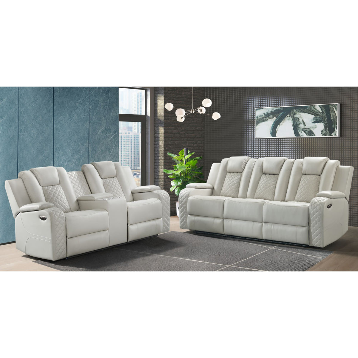 Carlo 2Pc Living Room Set In Pebble Oyster-Sofa & Loveseat