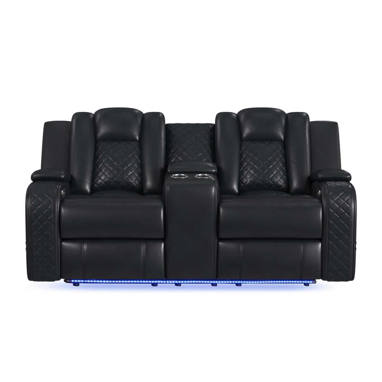 Carlo Power Motion Loveseat with Power Headrest, Console and LED in Pebble Black