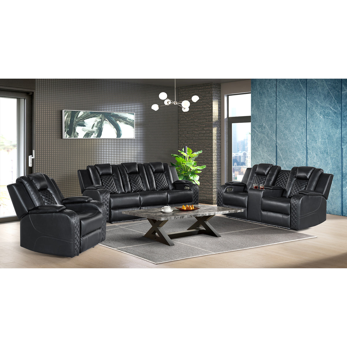 Carlo Power Motion Recliner With Power Headrest, Led In Pebble Black