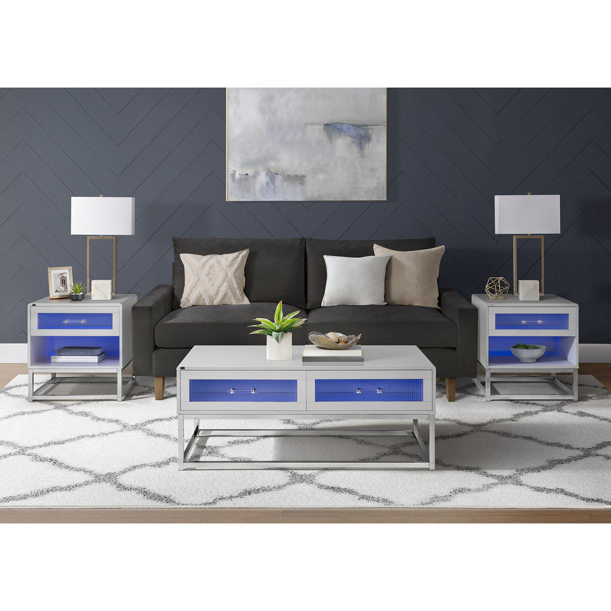Chandra Coffee Table With Led And Battery Pack In Glossy White