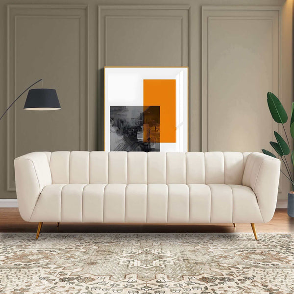 Sofá capitoné canal de cuero italiano beige LaMattina