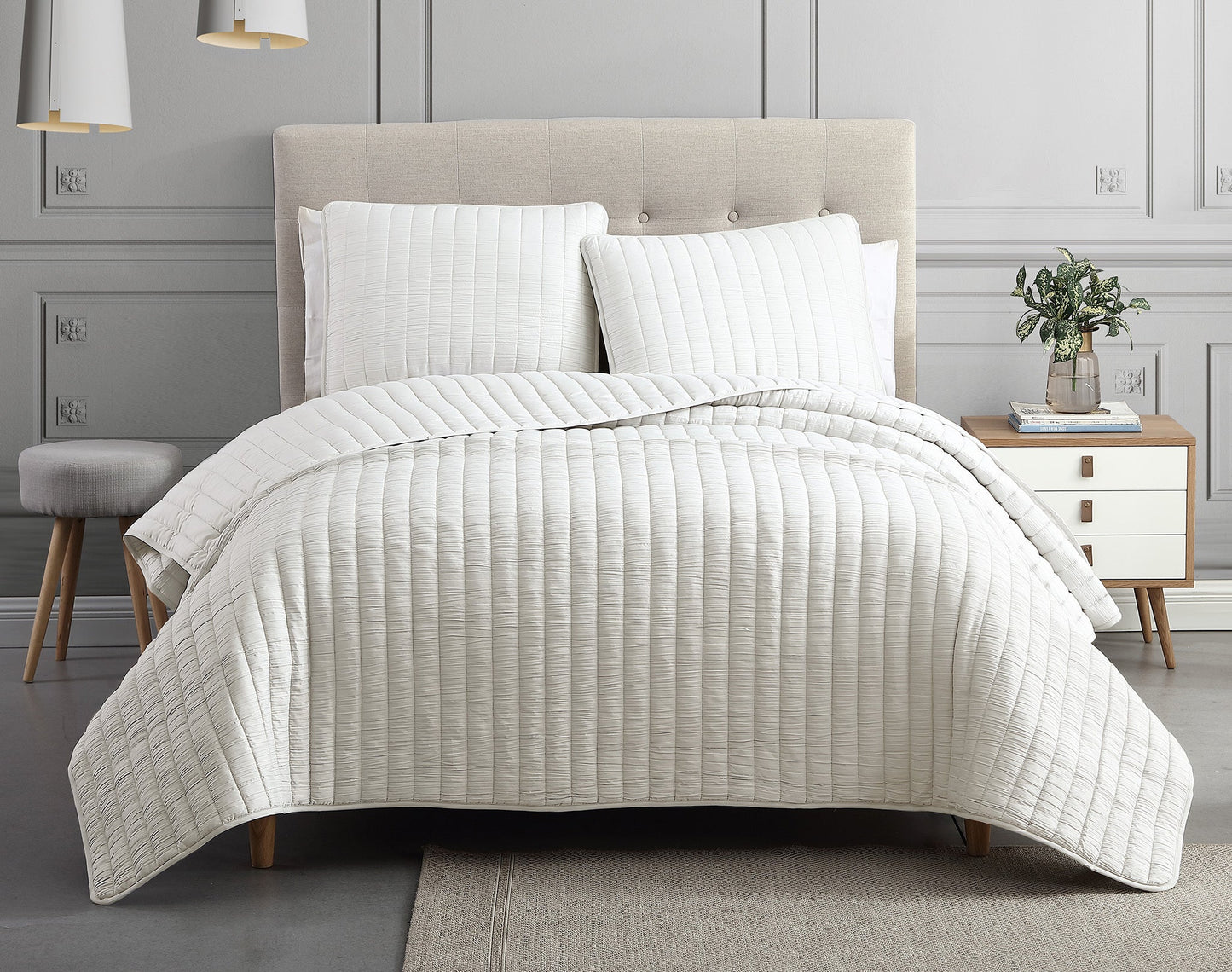 Textured Channel Quilted 2 Piece Corverlet Set