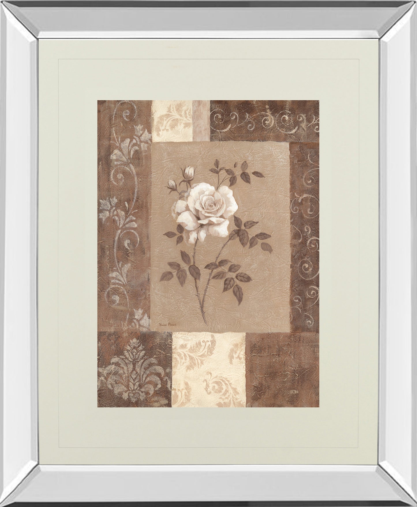 Mirrored Frame Single Rose By Vivian Flasch