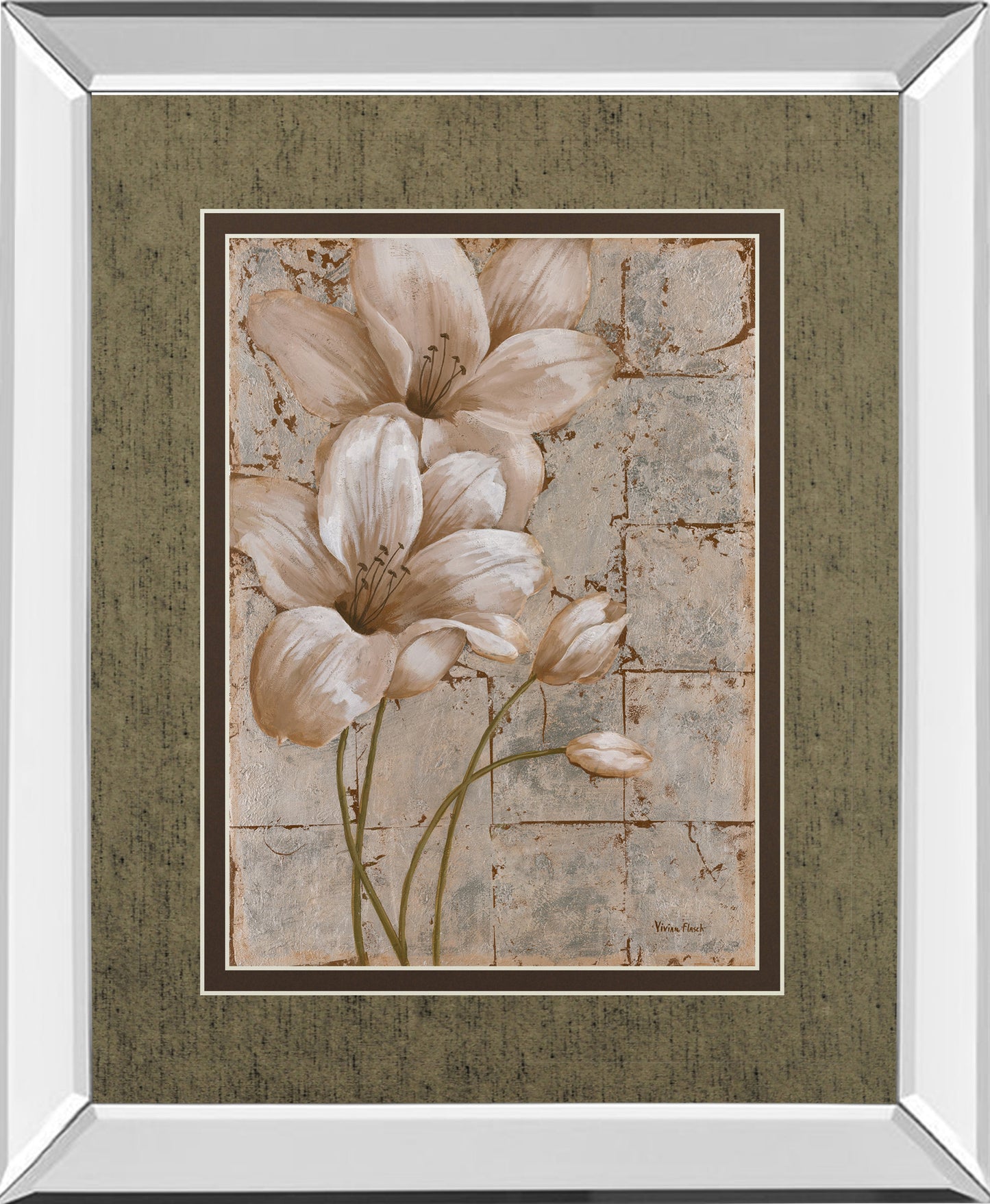 Mirrored Frame Ilies On Silver I By Vivian Flasch