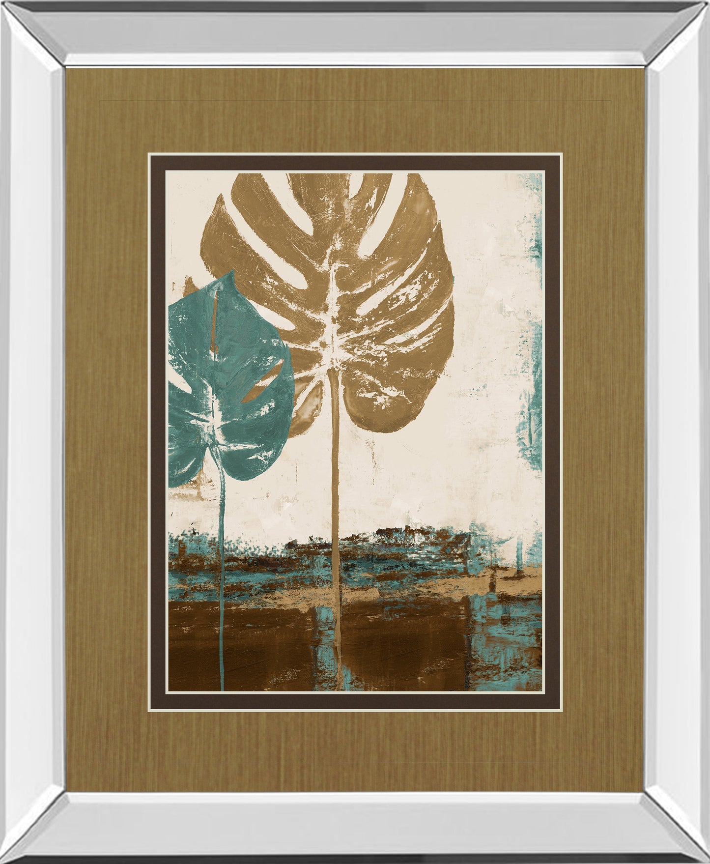 Mirrored Frame Blue Leaves II By Patricia Pinto