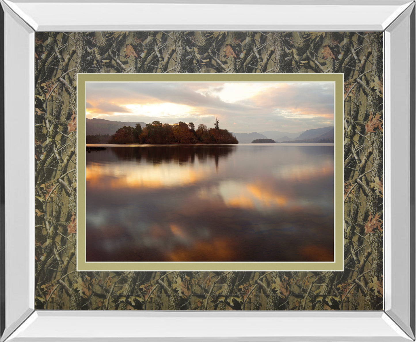 Mirrored Frame Golden Lake By Peter Adams