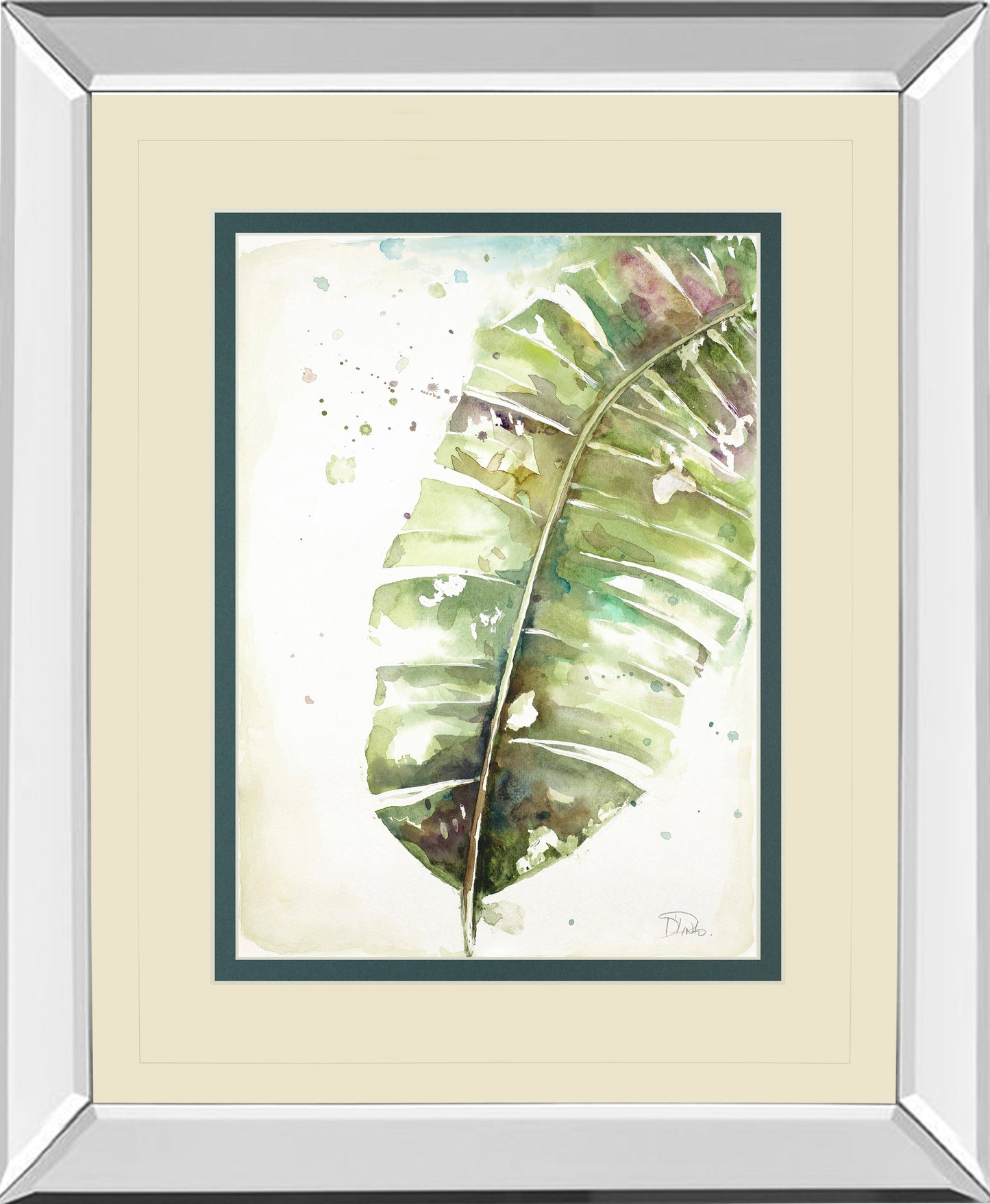 Mirrored Frame Watercolor Plantain Leaves II By Patricia Pinto