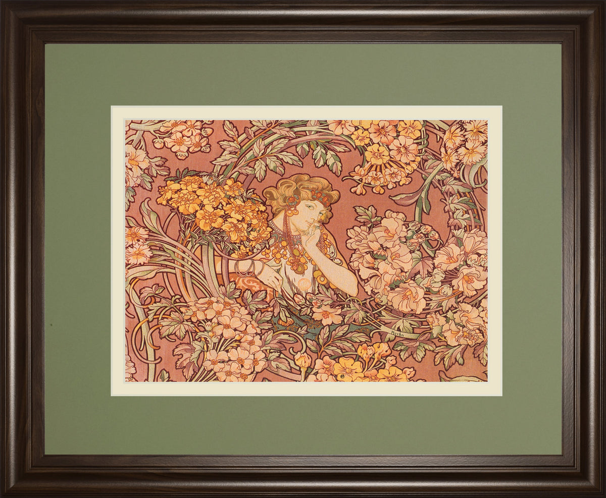Redhead Among Flowers By Alphonse Mucha
