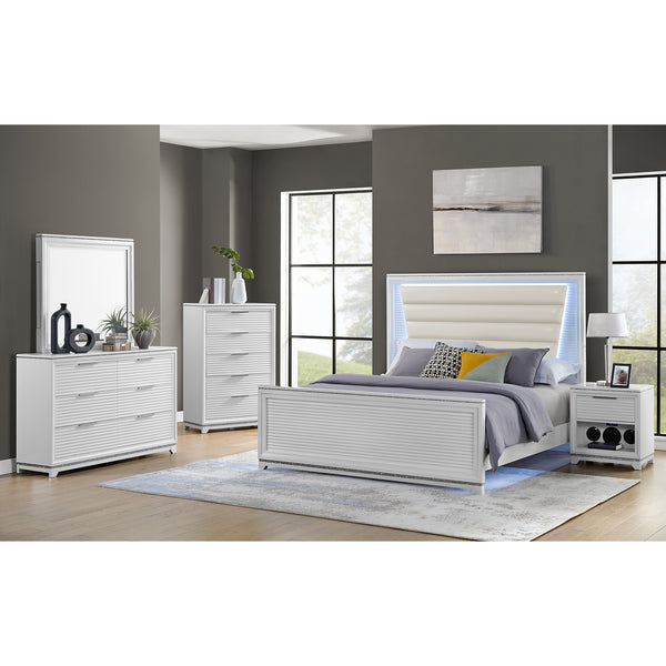Denmark Full Uph 5Pc Bedroom Set With Lights In White