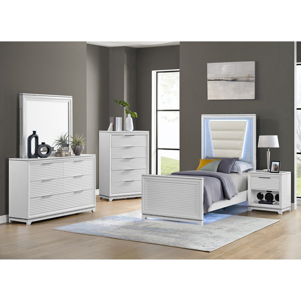 Denmark Twin Uph 3Pc Bedroom Set With Lights In White