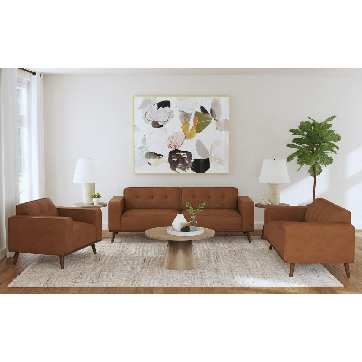 Destiny Loveseat With Wood Front In Pebble Tan