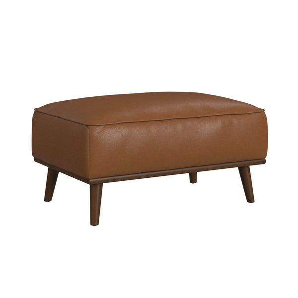 Destiny Ottoman With Wood Base In Pebble Tan