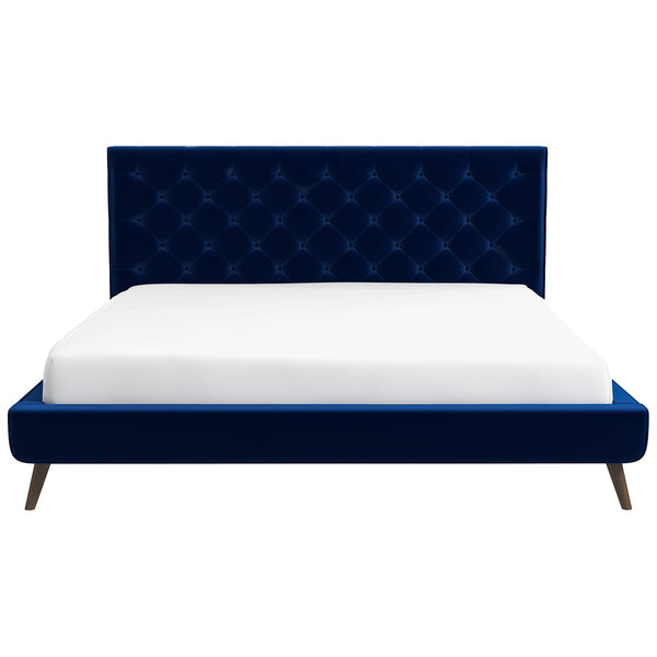 Cama de plataforma de terciopelo azul Dillon (tamaño king)