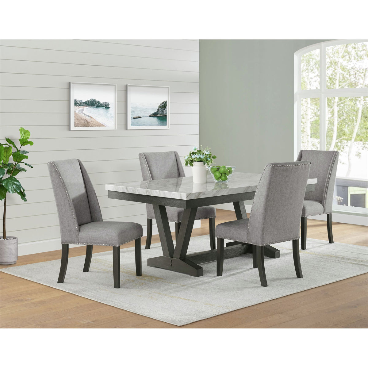 Everdeen Dining Table W/ White Faux Marble Top In Charcoal