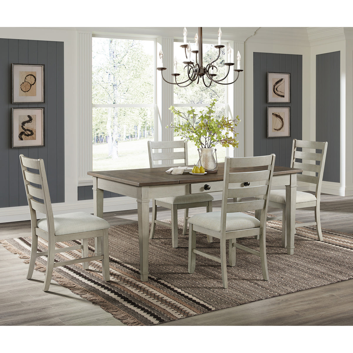 Farmington Ladder Back Dining Side Chair With Light Beige Fabric In Washed Stone (2 Per Carton)