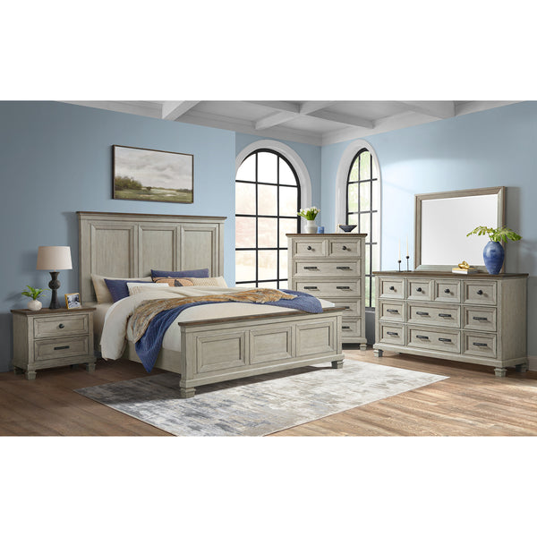 Farmington Queen Panel 3Pc Bedroom Set In Medium Brown And Washed Stone