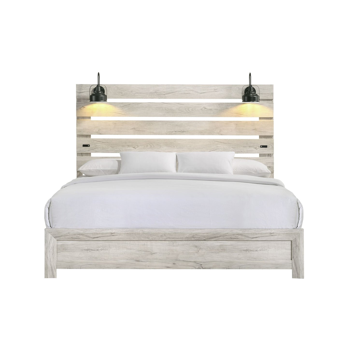 Fort Worth King Bed with Lights & USB in White