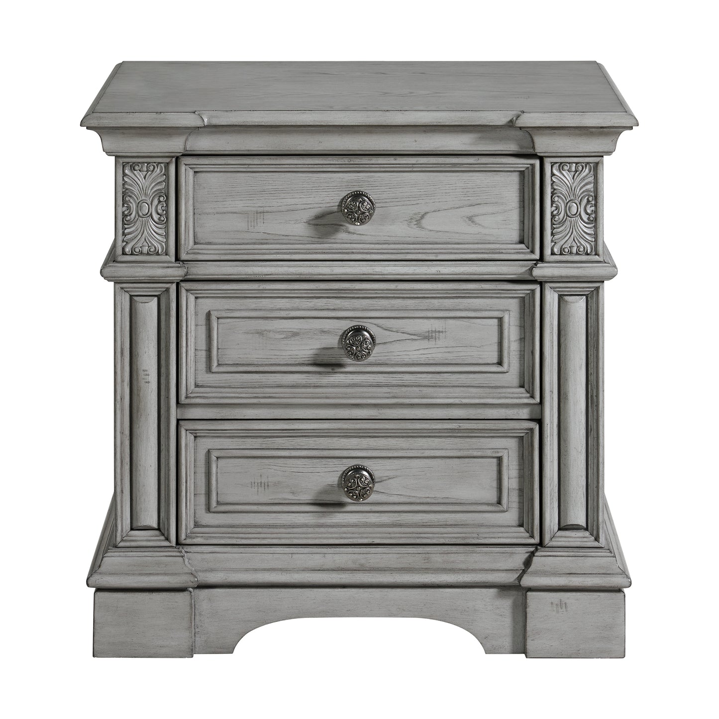 Glenmore 3-Drawer Nightstand with USB in Aged Grey