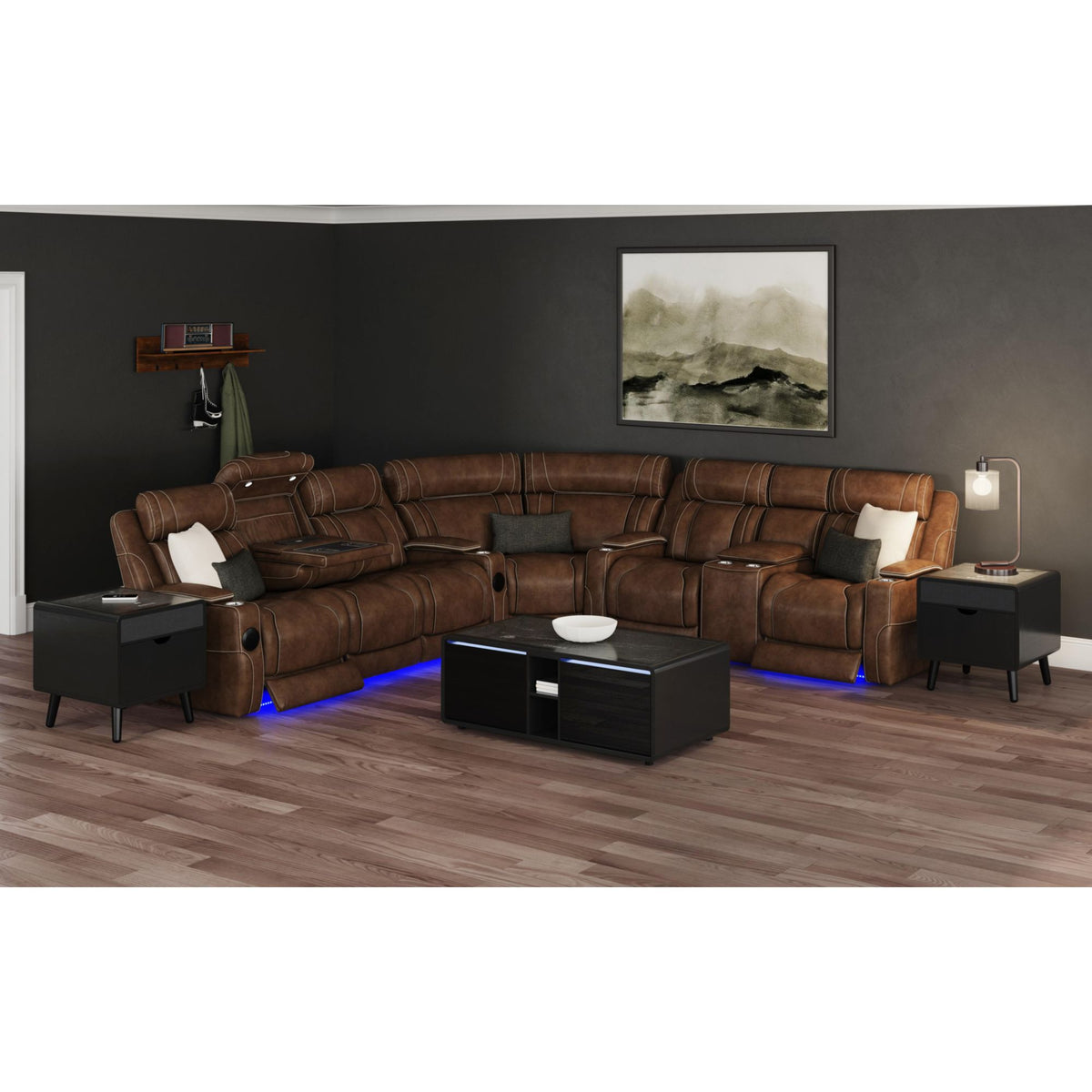 Halo 3Pc Smart Occasional Table Set In Black-Smart Coffee Table & Two Square Smart End Table