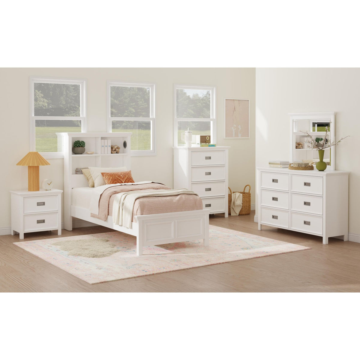 Hampton Kids Dresser And Mirror Set In White