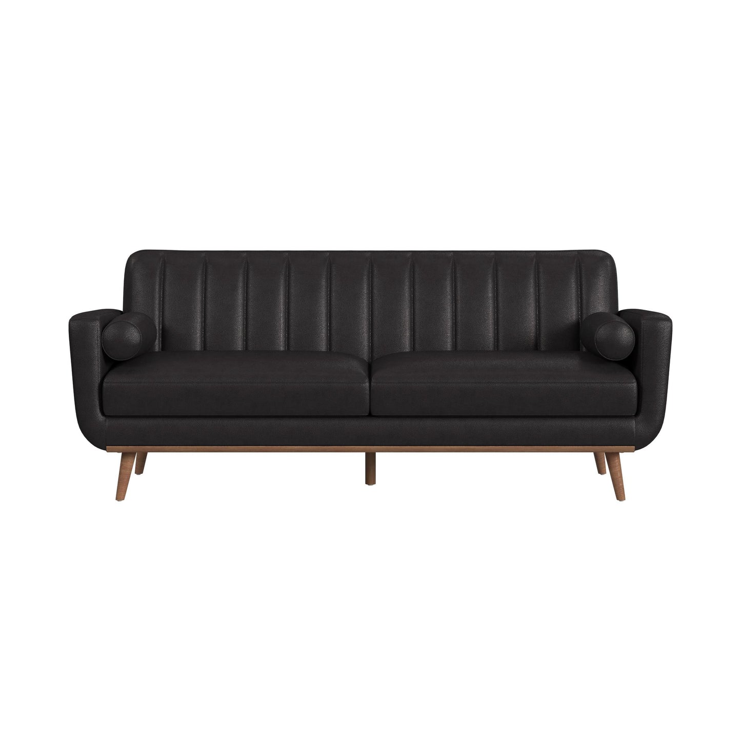 Horizon Sofa with Wood Front and 2 6" bolster Pillows in Pebble Dark Grey