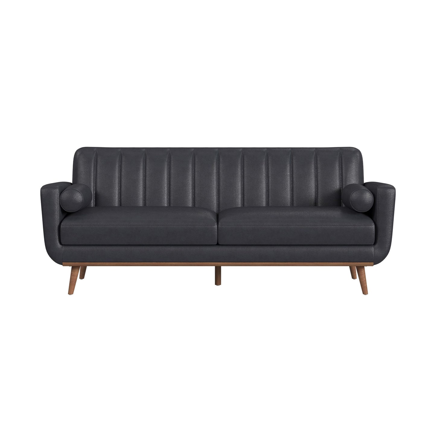 Horizon Sofa with Wood Front and 2 6" bolster Pillows in Pebble Navy