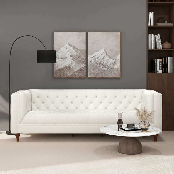 Sofá Chesterfield de lujo Evelyn de mediados de siglo en beige bouclé