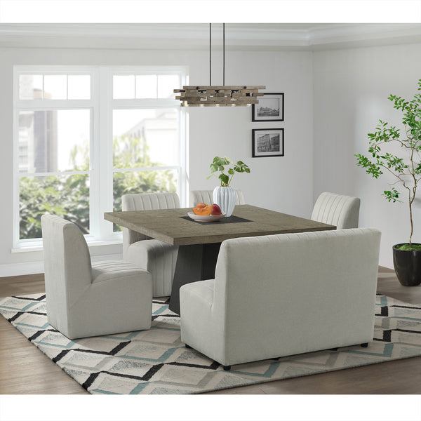 Jemma 6Pc Standard Height Dining Set In Grey-Square Table, Four Chairs & Bench