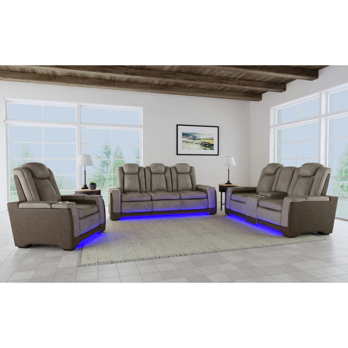 Lantana Power Motion Loveseat With Power Headrest, Led, And Console In Rocky Grey/Brown