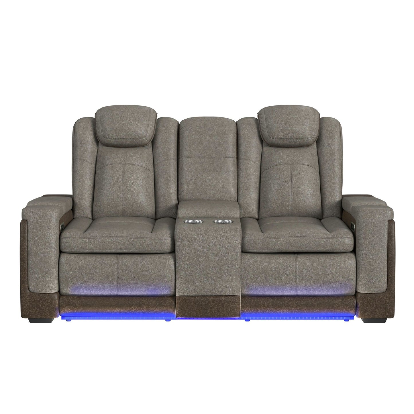 Lantana Power Motion Loveseat with Power Headrest, Led, and Console in Rocky Grey/Brown