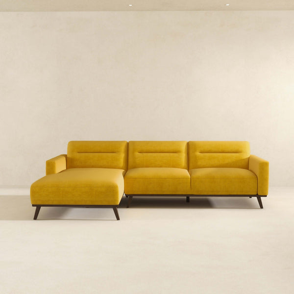 Sofá seccional izquierdo en forma de L Ella de lino amarillo oscuro