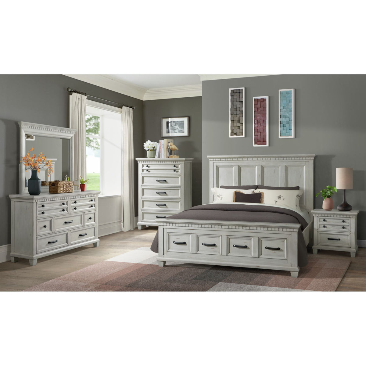 McCoy Queen Storage 3PC Bedroom Set in Antique White