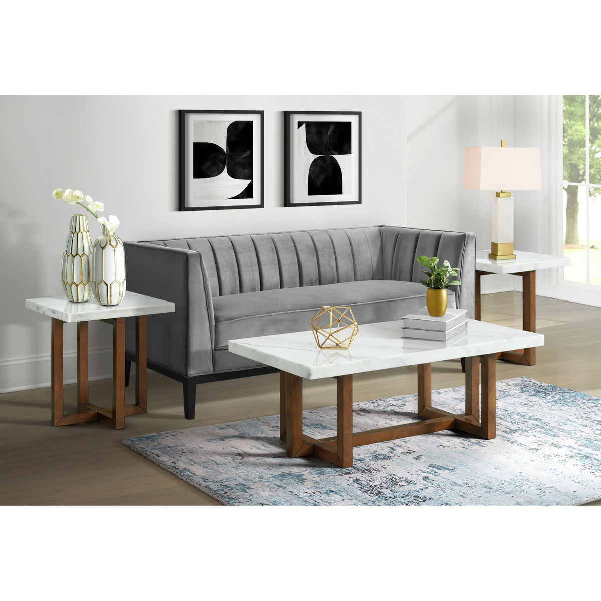 Morris Coffee Table In Espresso W/White Marble Top (3A Packing)