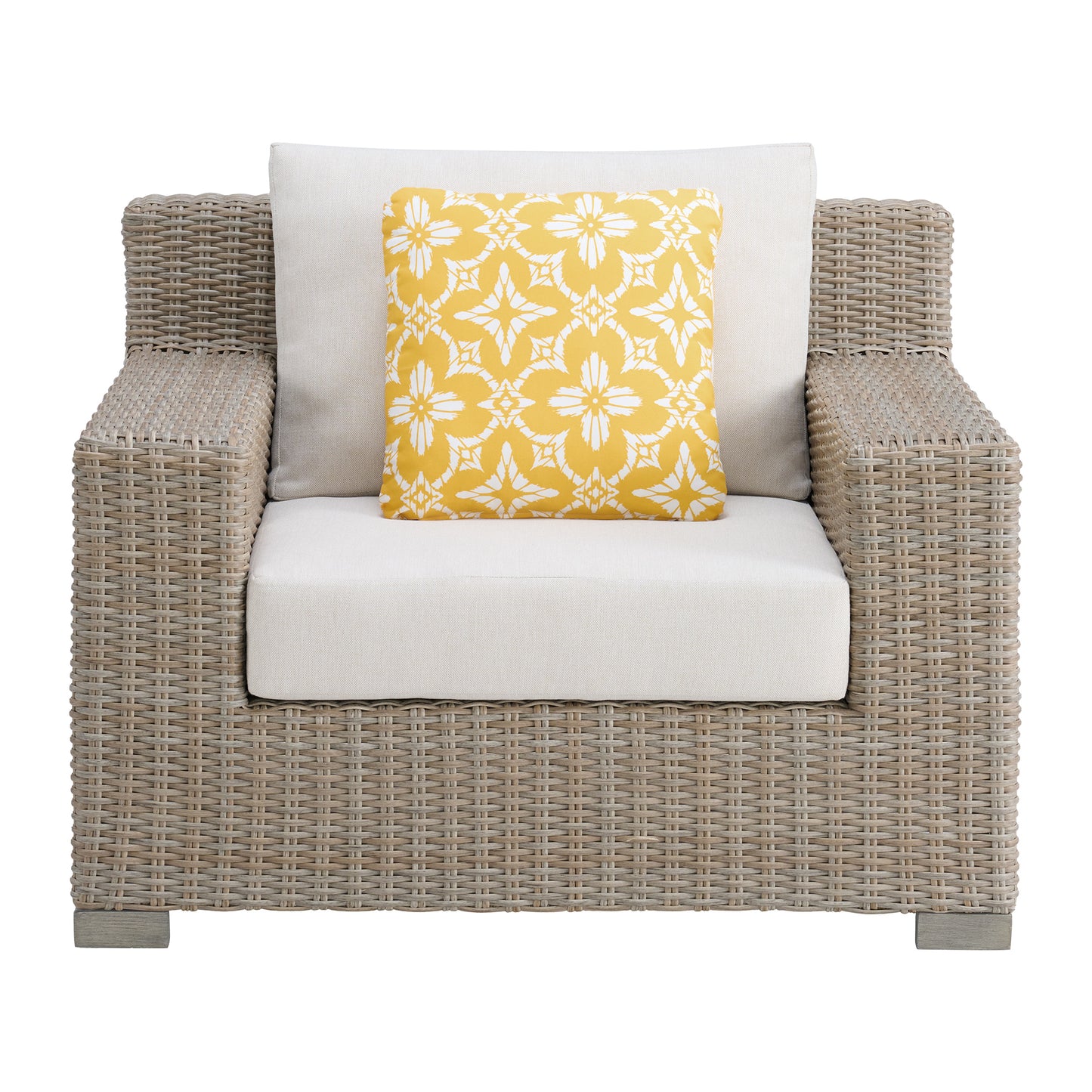 Ollie Chair - Tan and Olefin White Cream with 1 Yellow Pillow