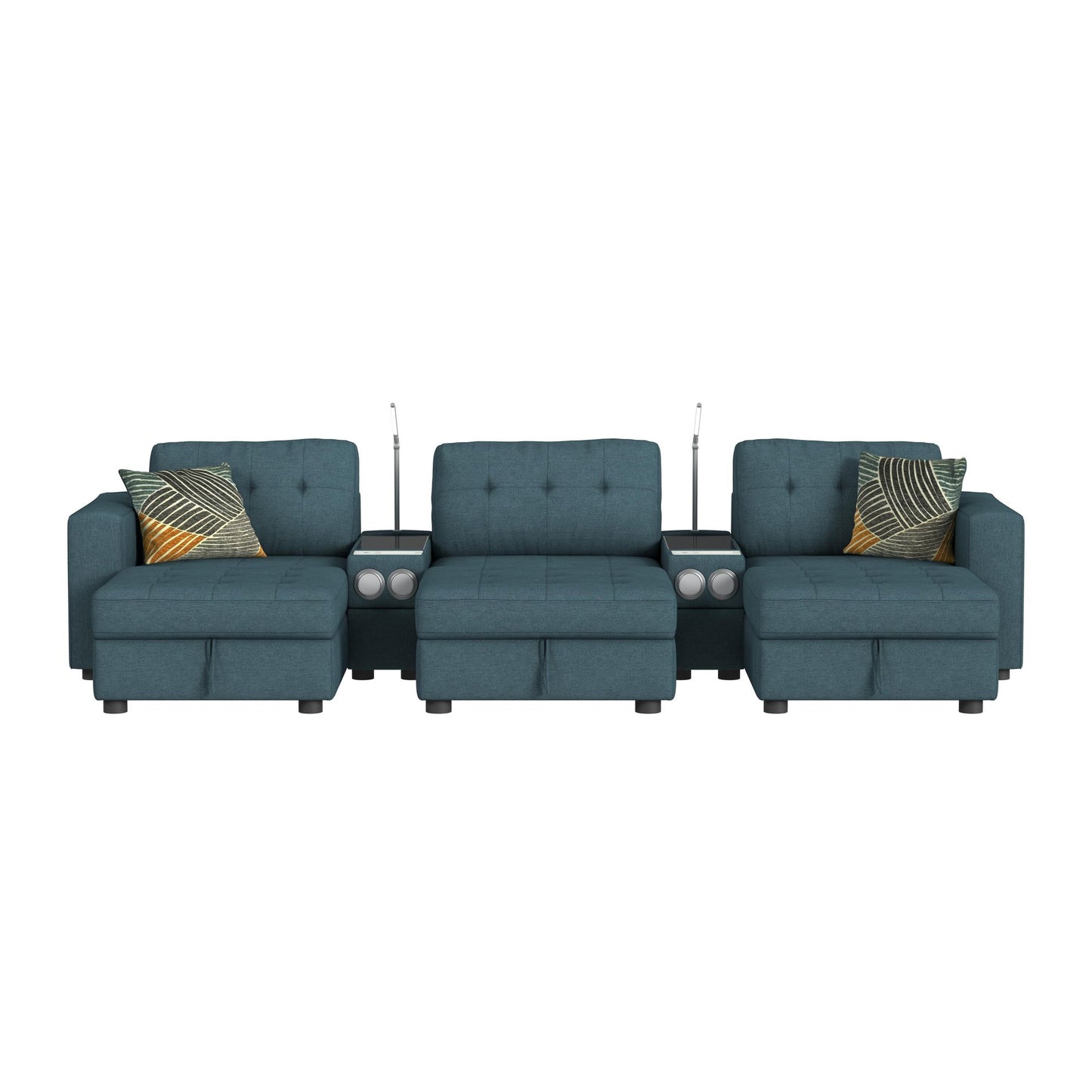 Options One 8PC Living Room Set in Palmer Plus Teal with Media Console