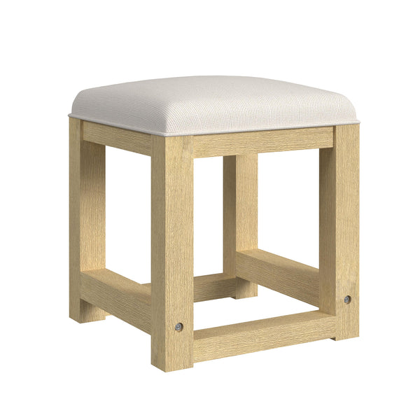 Ridgemont Dressing Stool With White Fabric Cushion In Natural